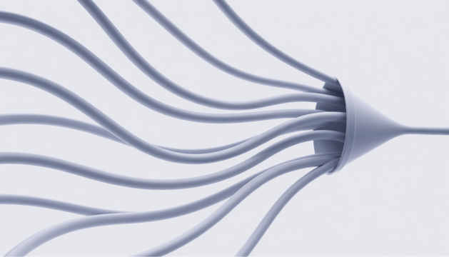 Colorful data connectors converging into a single streamlined dashboard