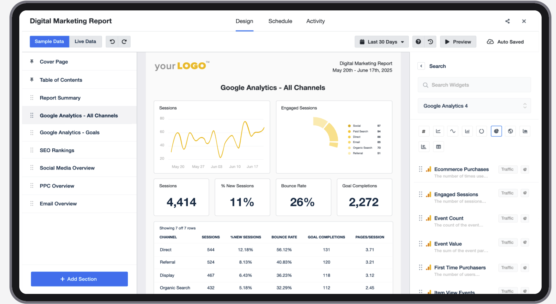 An example of a digital marketing report in AgencyAnalytics