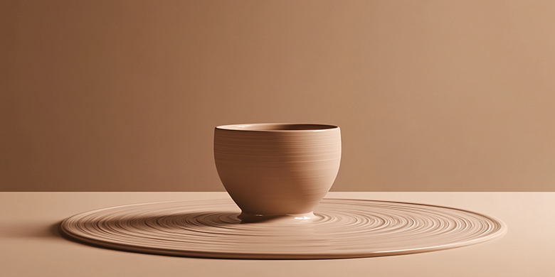  Clay pot being formed on a potters wheel