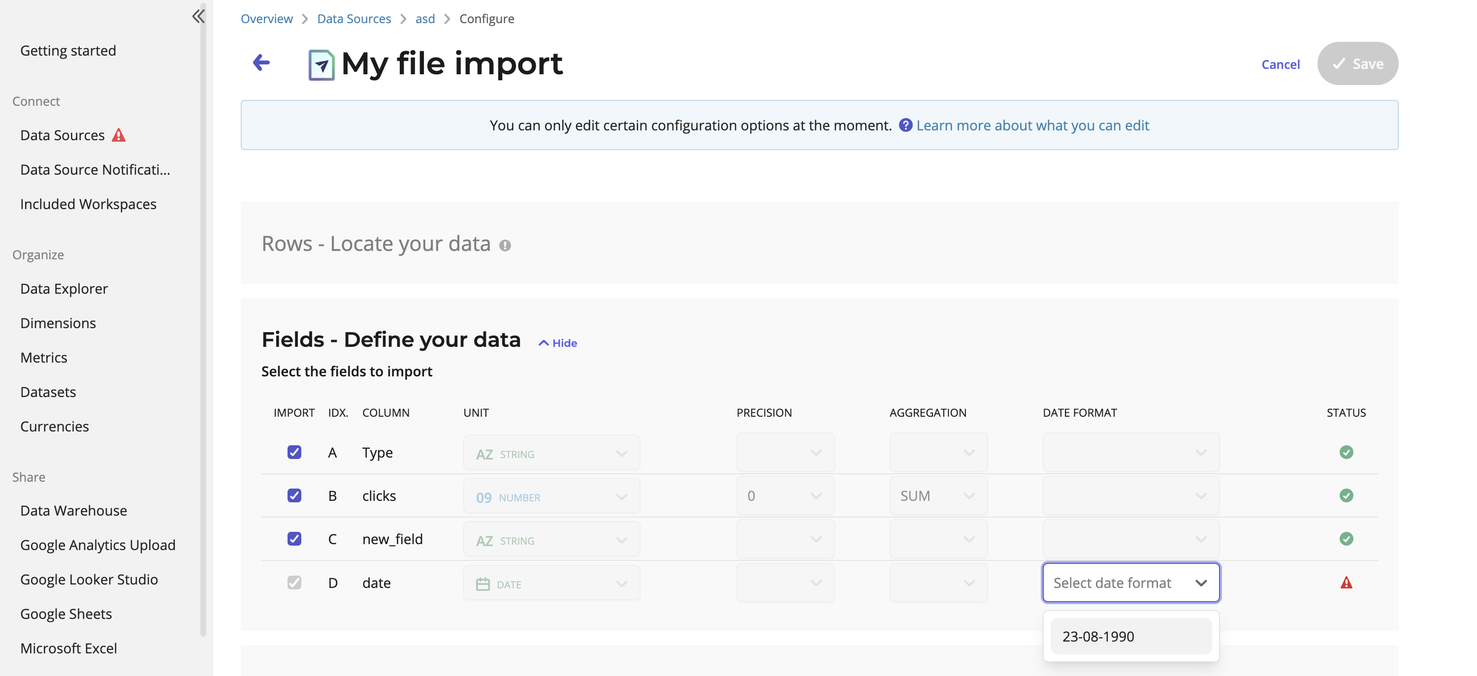 Edit file import