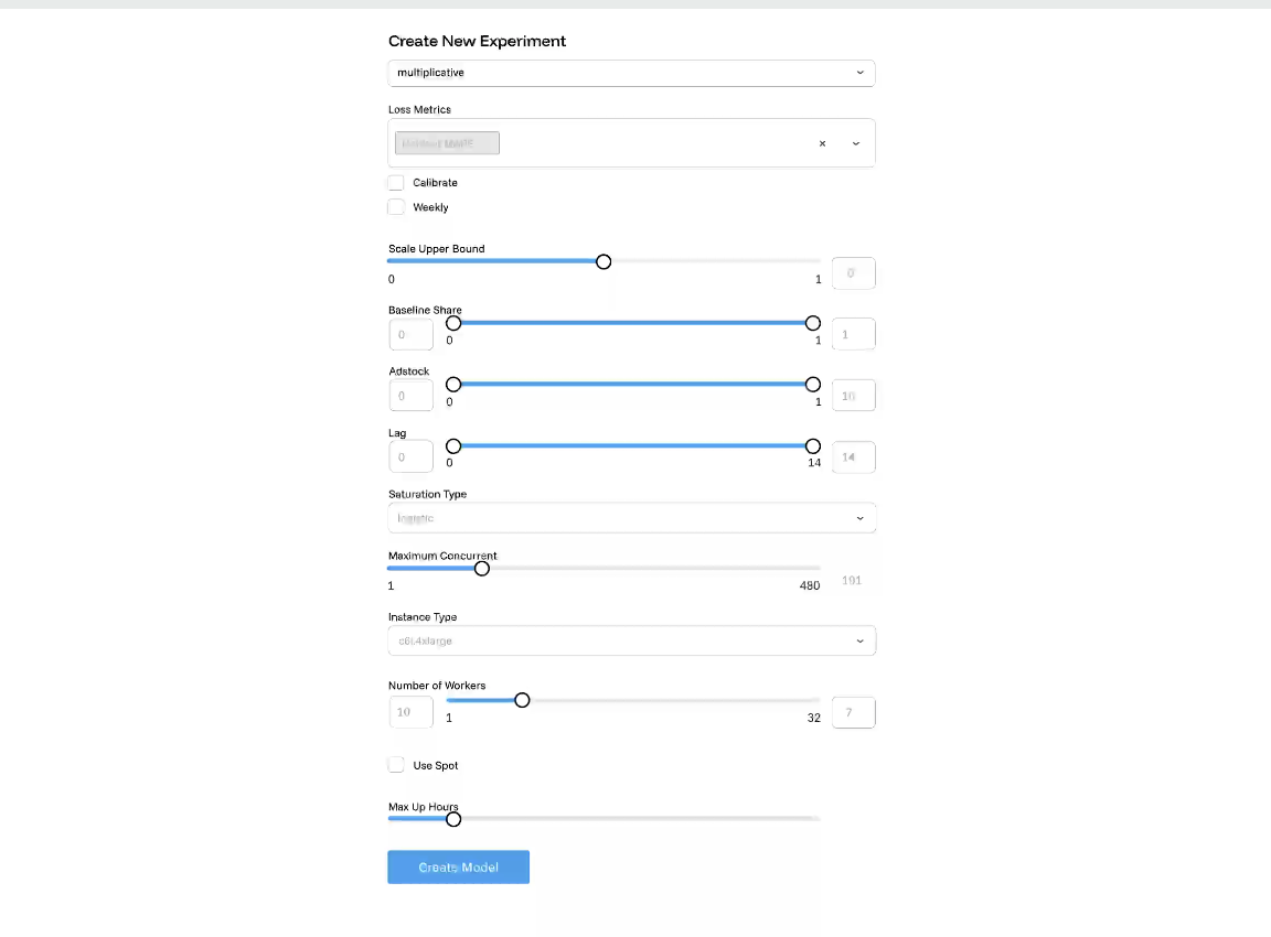 Screenshot of Funnel Measure showing creating a new experiment