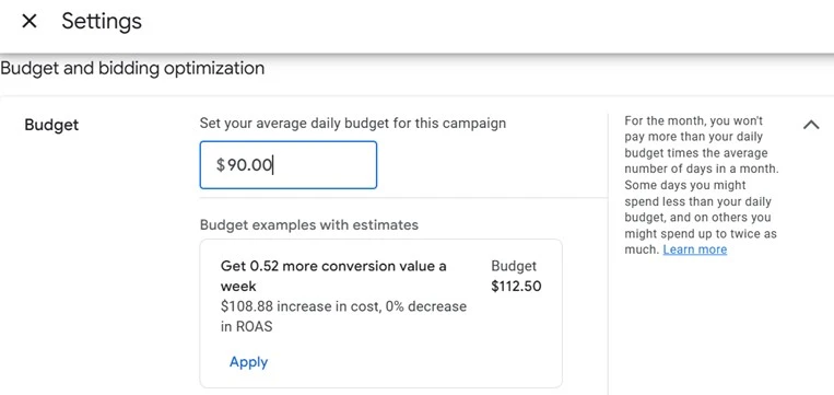 A screenshot from Google's bidding optimization screen.