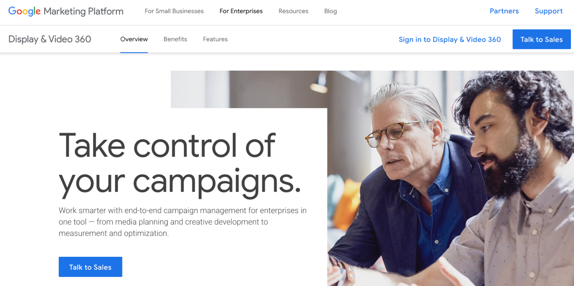 Screenshot of DV360 website