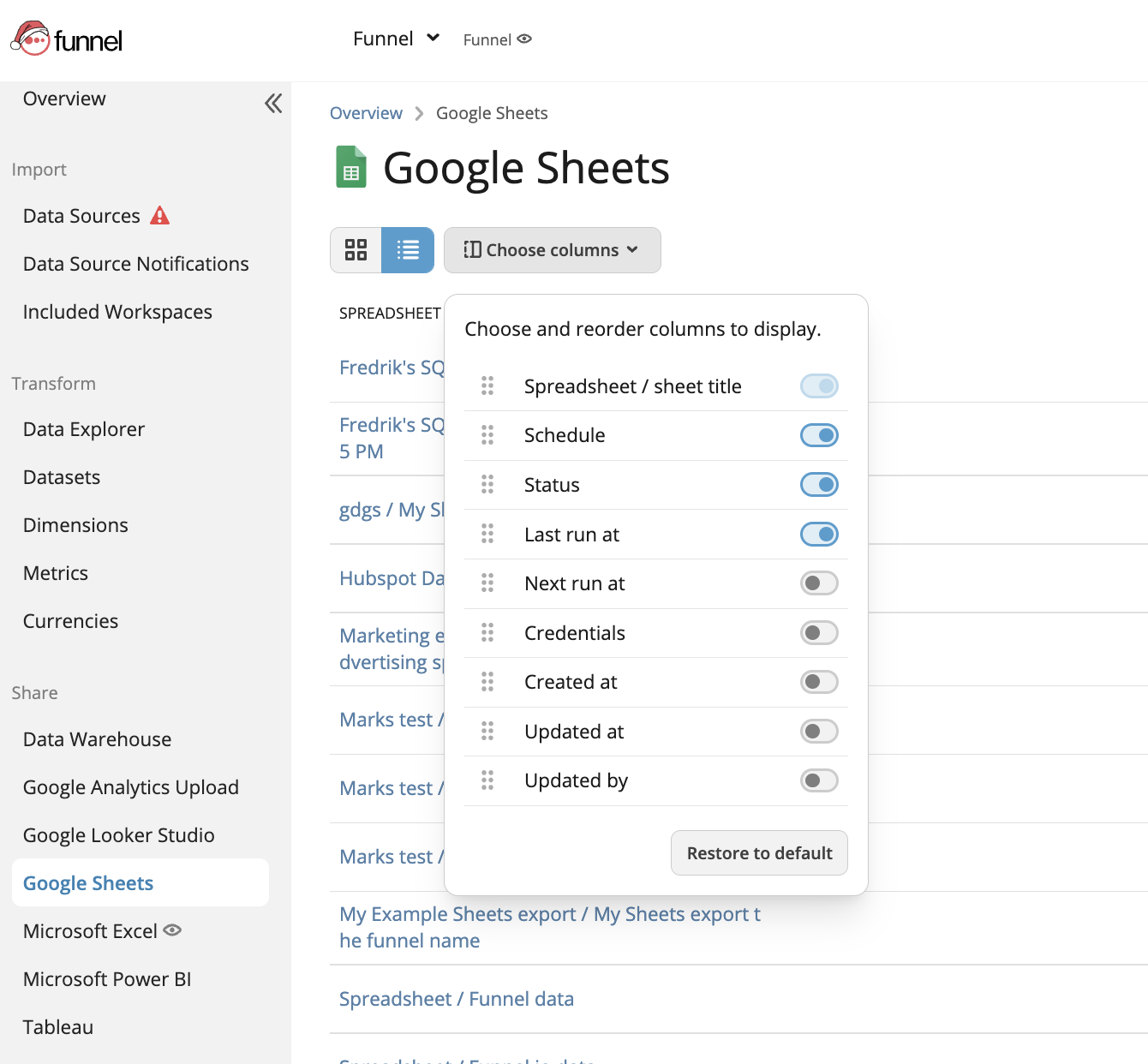 Google Sheet list page -1