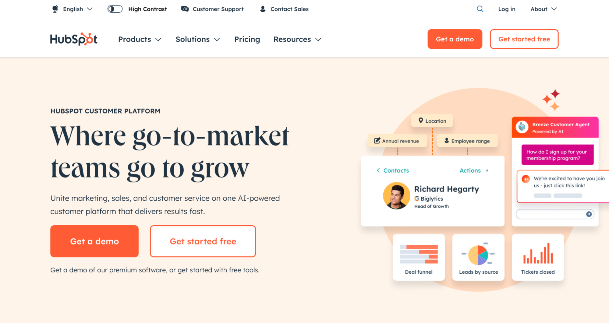 Screenshot of Hubspot website