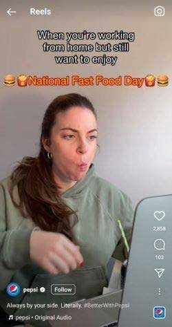 Instagram Reels Pepsi Example of enjoying national fast food day