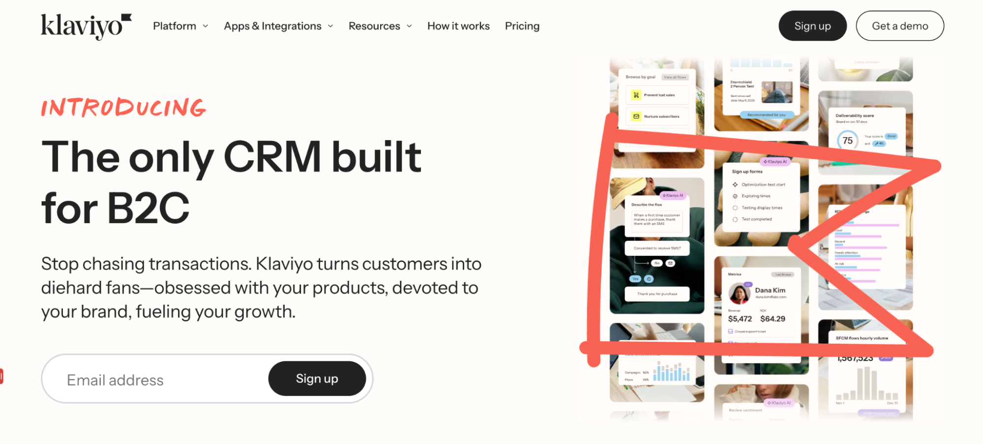 screenshot of klaviyo website