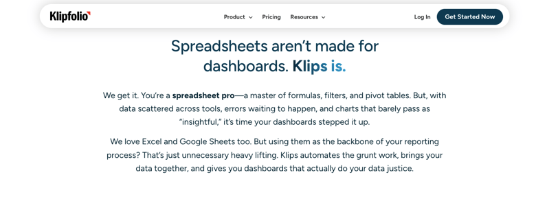 Klipfolio messaging highlighting dashboards as a smarter alternative to spreadsheets