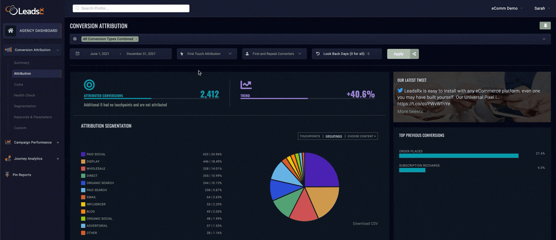 Multi-touch marketing attribution software platform