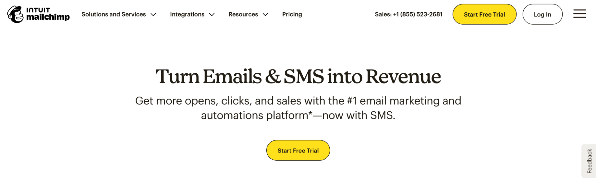 screenshot of mailchimp website