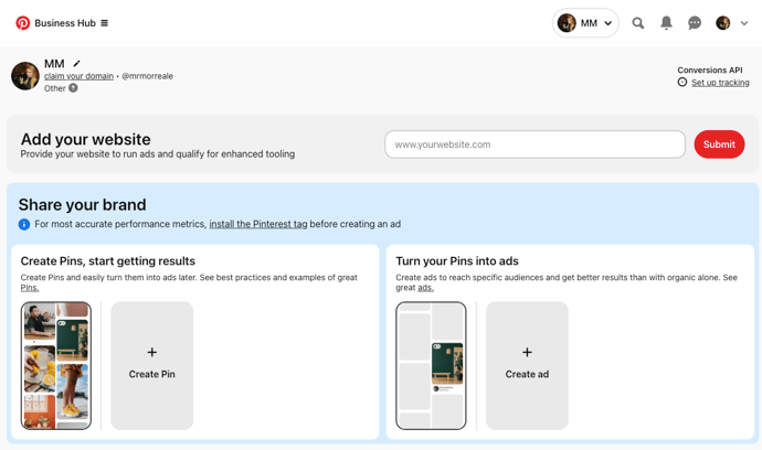 Pinterest Business Hub start