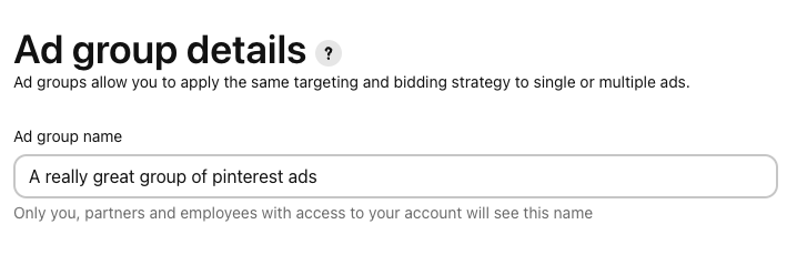Pinterest manual campaign ad group details