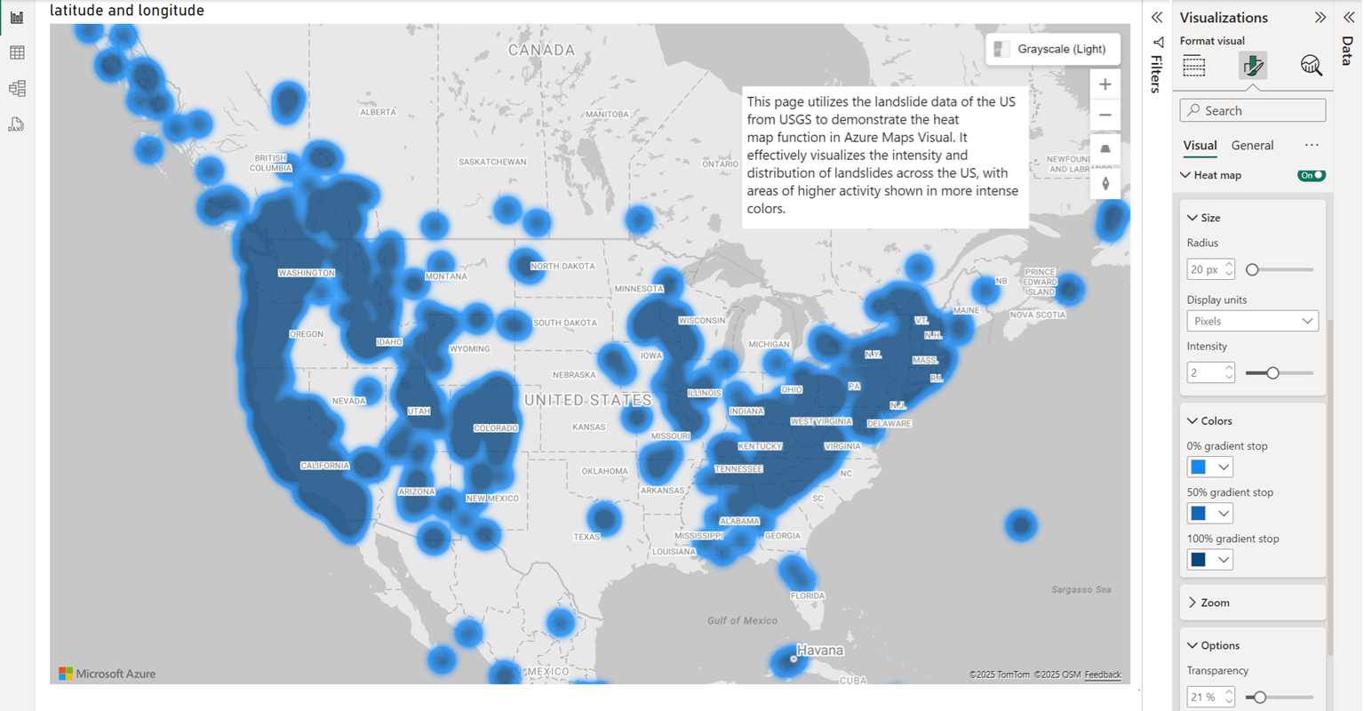 A map of the United States with a heatmap overlay representing number of sales.