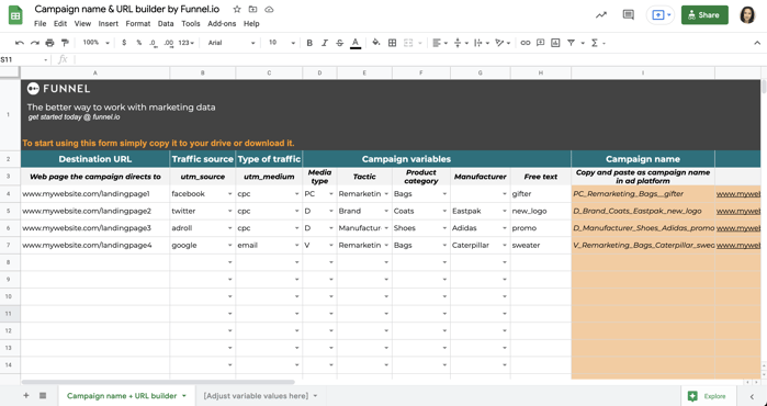 campaign name and url builder spreadsheet