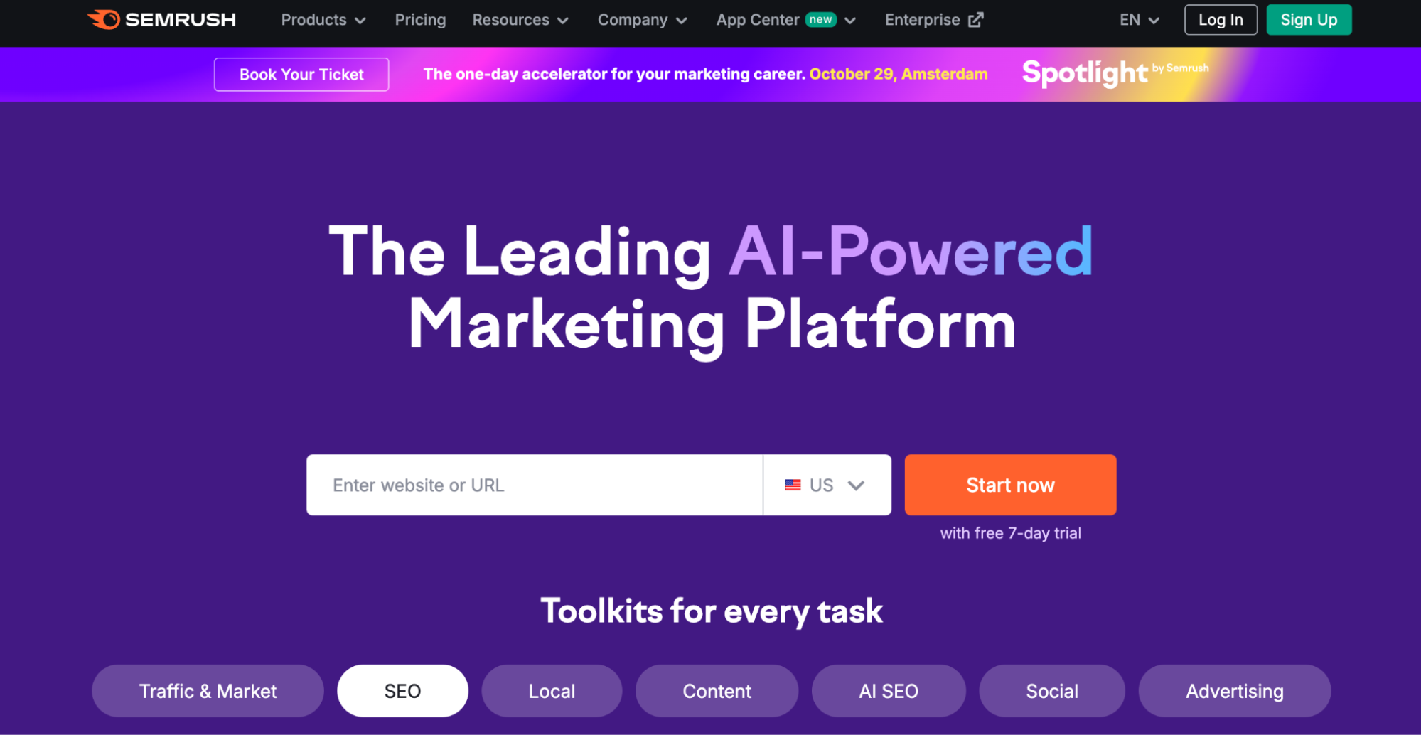Screenshot of Semrush website