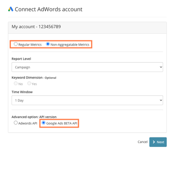 Google Ads non-aggregatable metrics