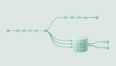 Abstract illustration of two paths for marketing data, a connector that moves data and a data hub that stores and organizes it