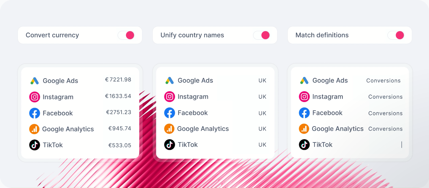 Example of Whatagraph's data standardization