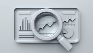 Magnifying glass over data chart 
