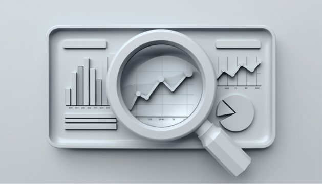 Magnifying glass over data chart
