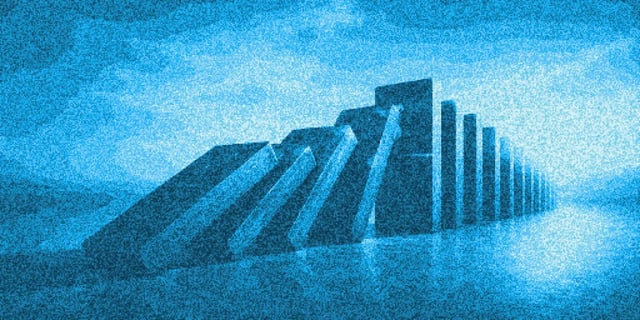 a series of dominoes falling down one by one