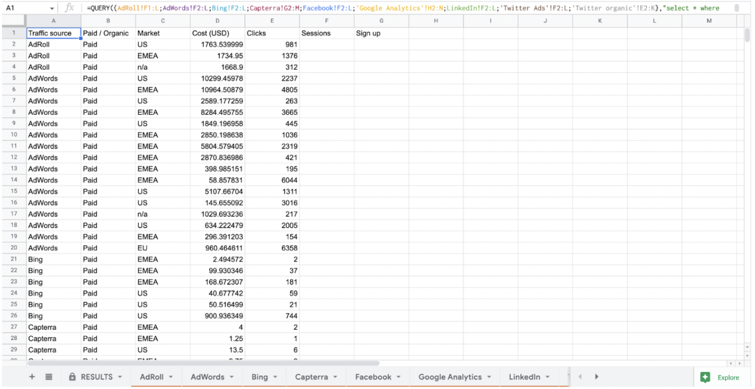 google sheet data transformation example