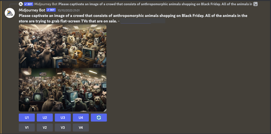 Midjourney in discord interface