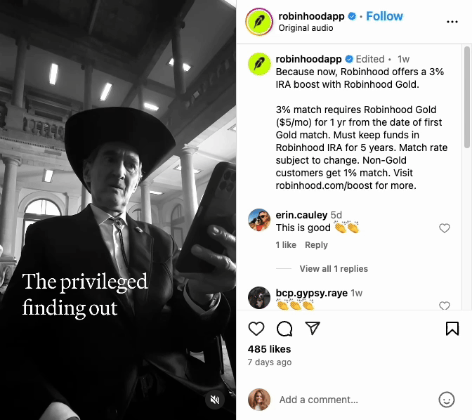  instagram trends tour storytelling example robinhood