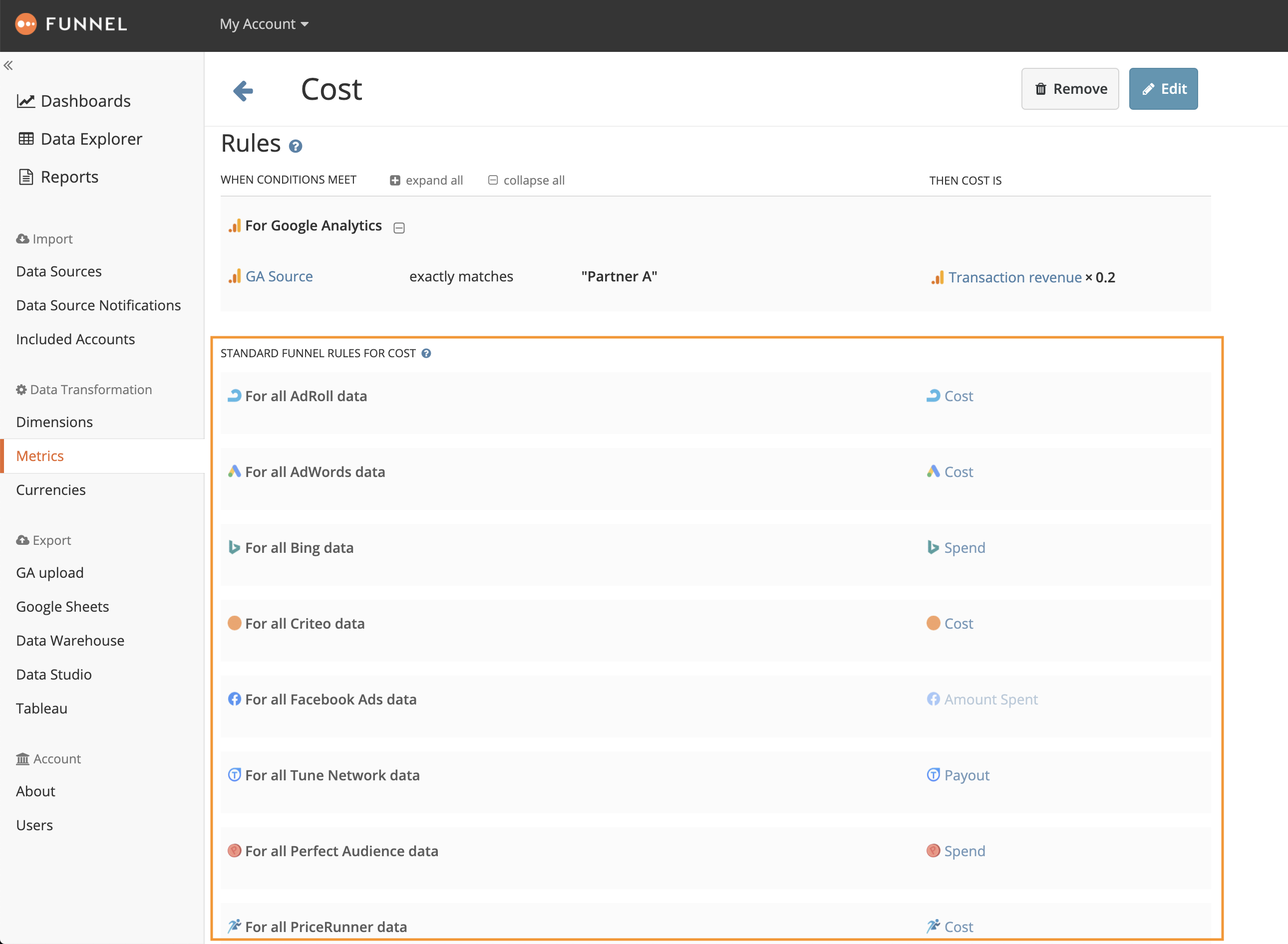 Standard rules for Cost