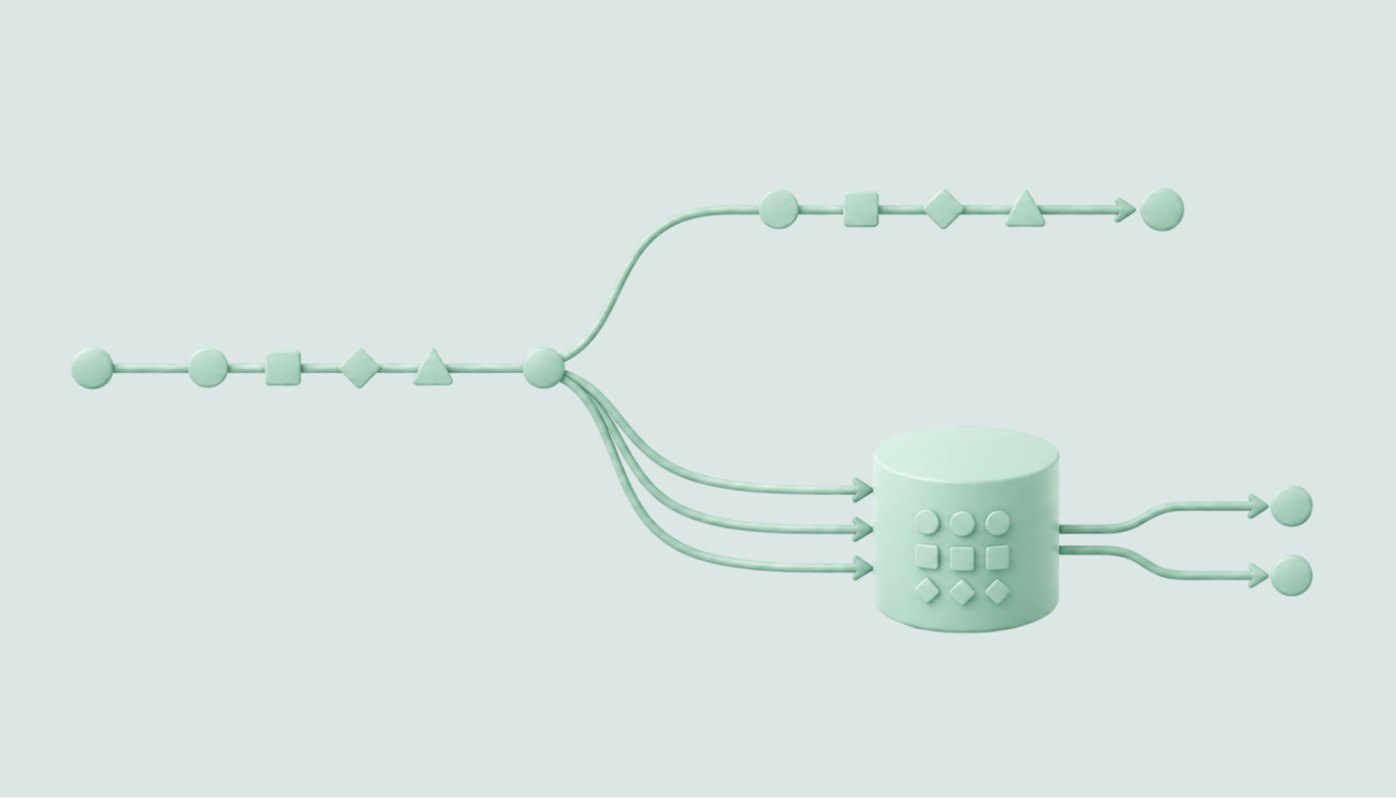 Abstract illustration of two paths for marketing data, a connector that moves data and a data hub that stores and organizes it