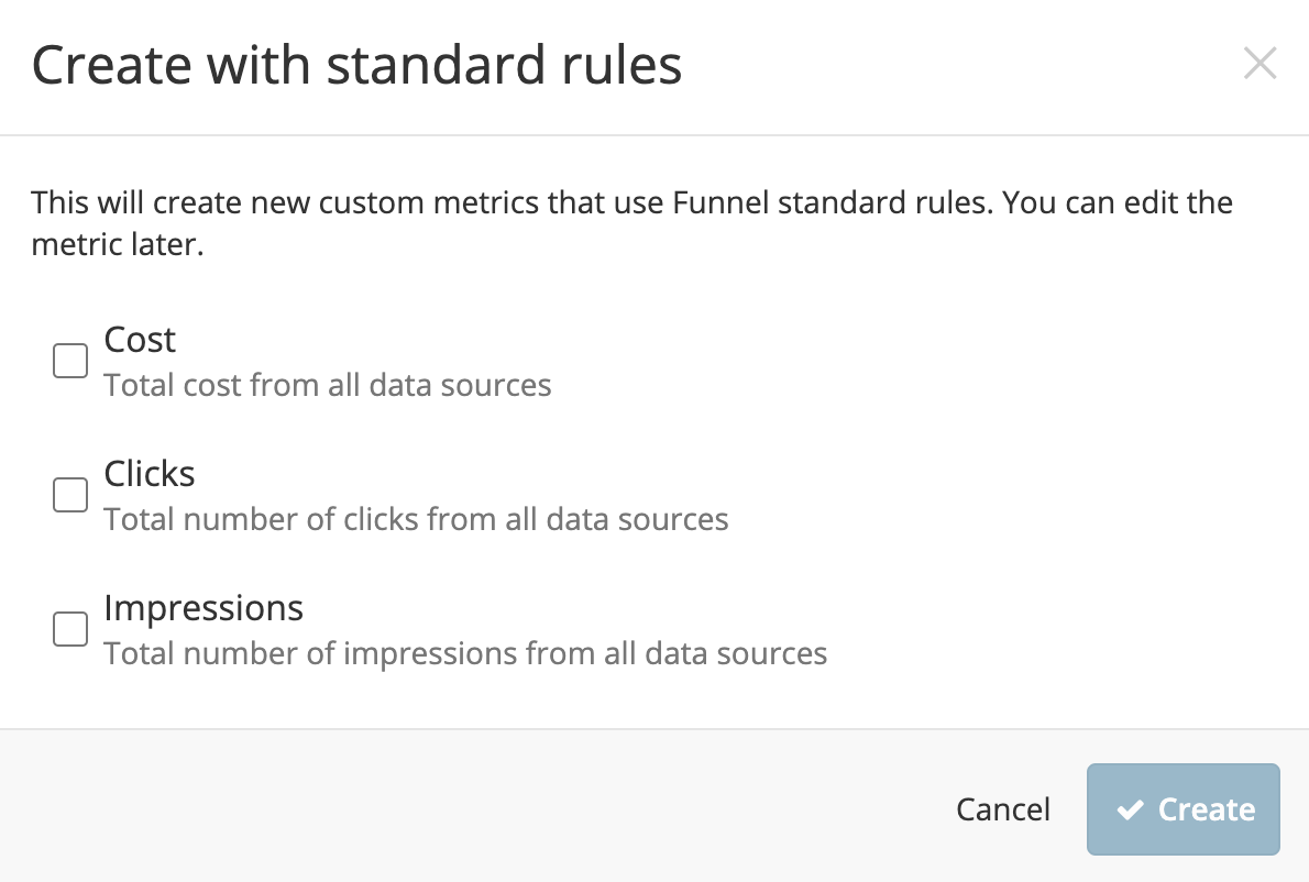 Custom metric start options